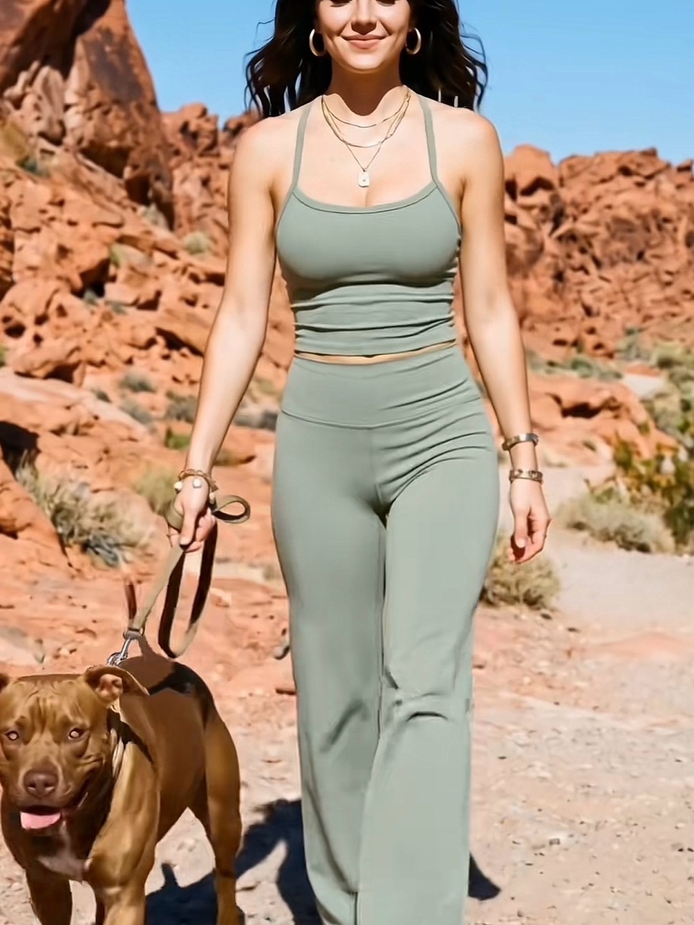 High-Rise Wide-Leg Track Pants in Sage Green XL
